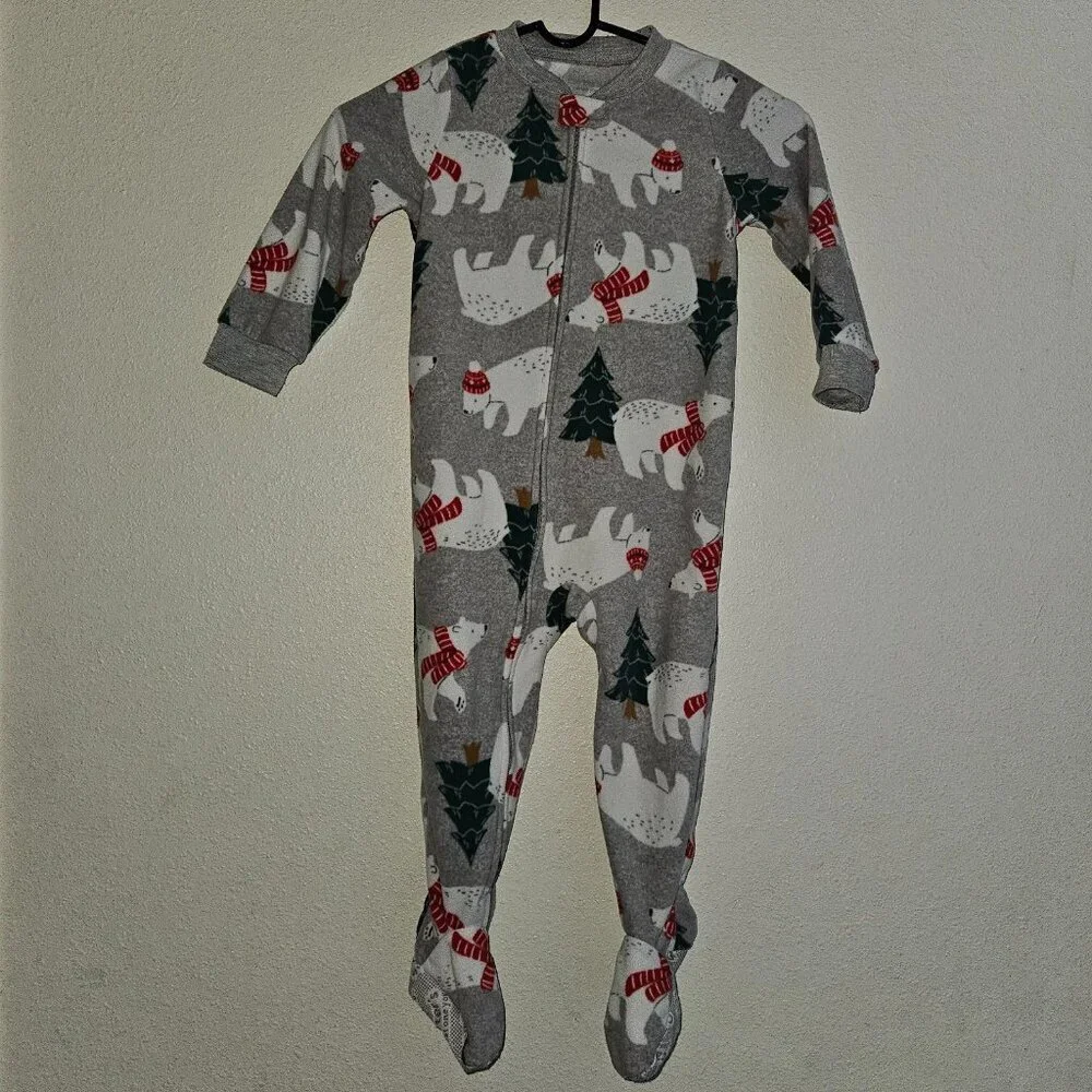2 Carter's Footie Pajamas Lot Toddler Boy 2T Gray Polar Bear Black Planets Space